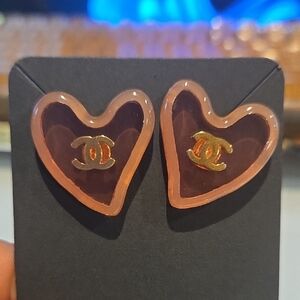 Acrylic Heart Earrings - Pink and Gold